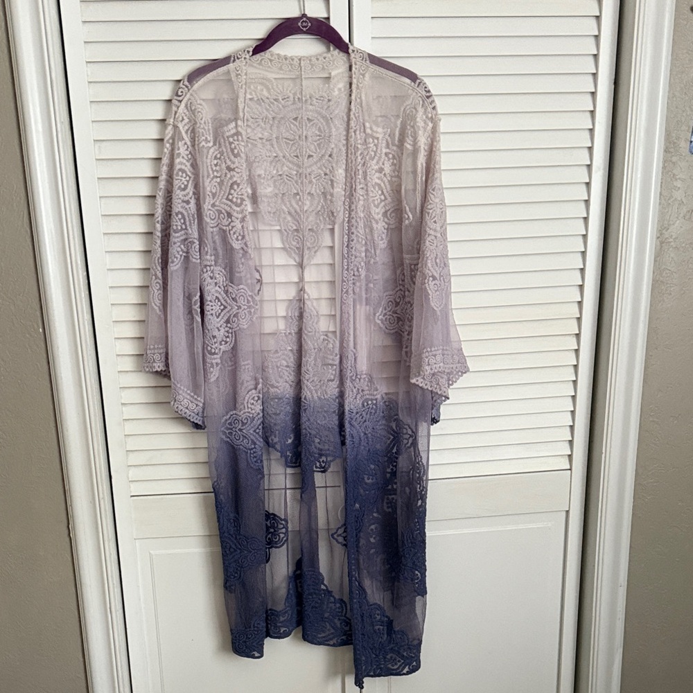 Source Unknown Ombre Lace Cardigan - Cream and Blue